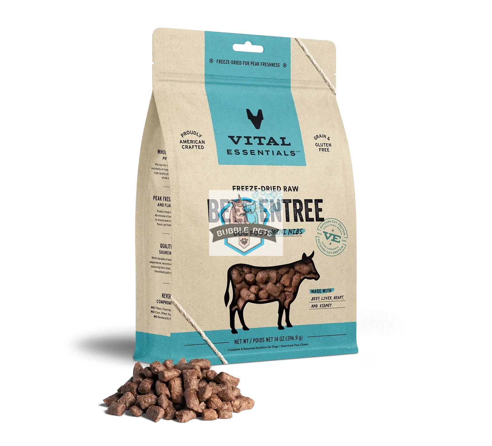 (3 PKTS BUNDLE) Vital Essentials Freeze Dried Raw Complete Meals for Dogs - Mini-Nibs [14 oz]