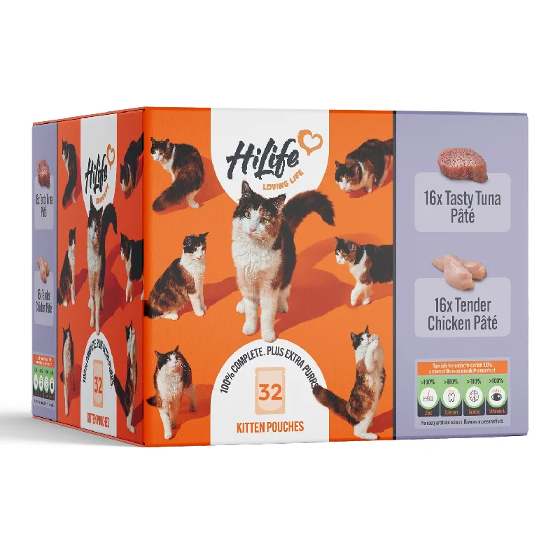 HiLife Kitten Chicken and Tuna Pâté 70g Pouch Selection - 32 Pack