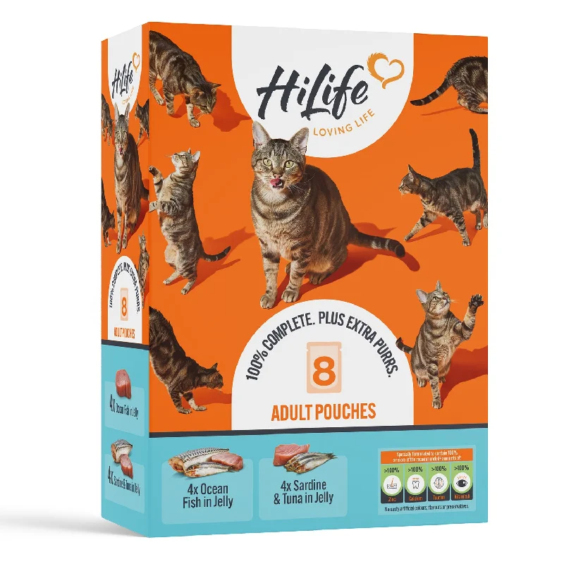 HiLife Adult Cat Ocean Fish Recipes in 70g Jelly Pouches - 8 or 32 Pack