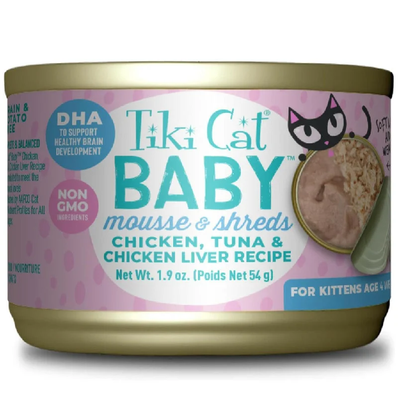 Tiki Cat Baby Chicken & Tuna & Chicken Liver Mousse & Shreds Wet Food For Cats (1.9 oz x 3 cans)