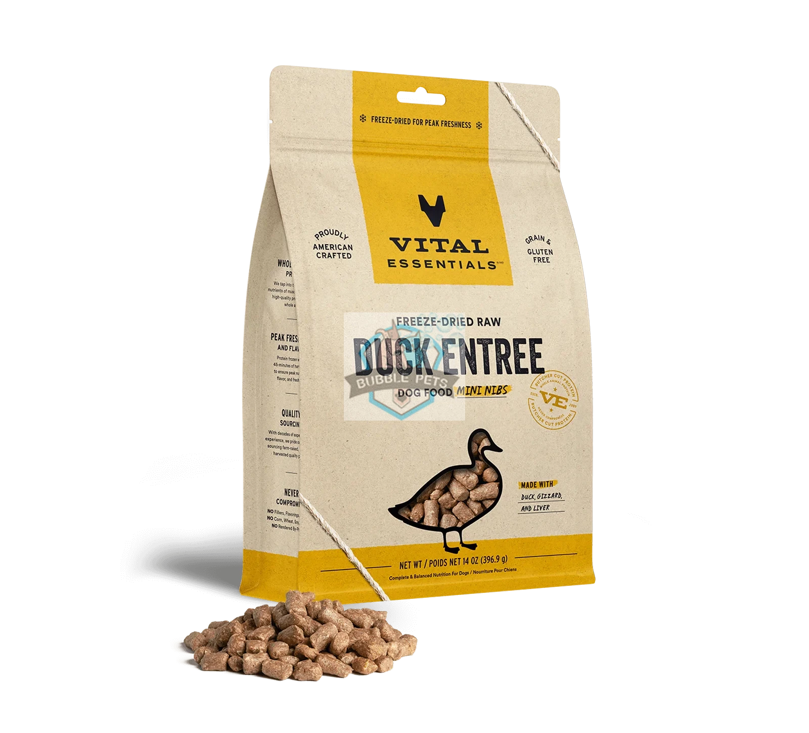 (3 PKTS BUNDLE) ) Vital Essentials Freeze Dried Duck Raw Complete Meals for Dogs - Mini-Nibs [14 oz]