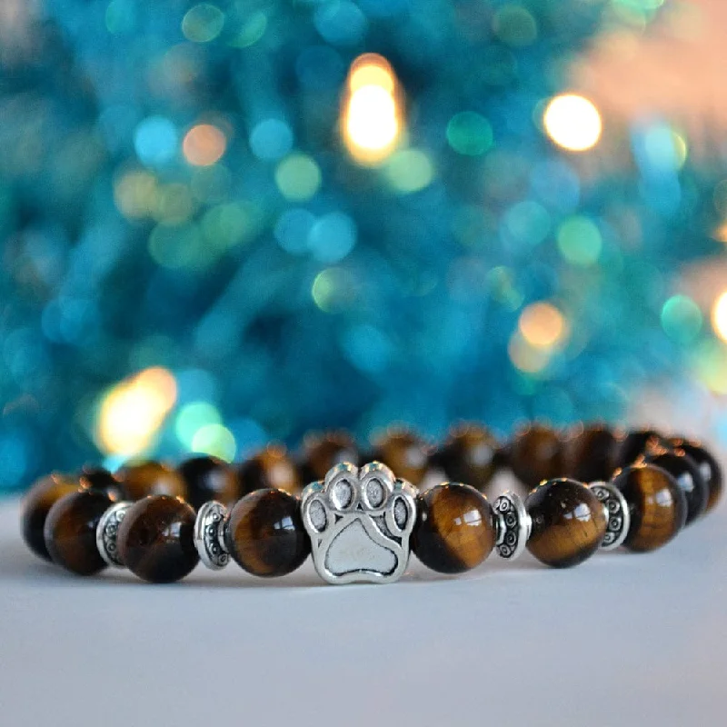 Tiger's Eye Paw Bead Stretch Bracelet