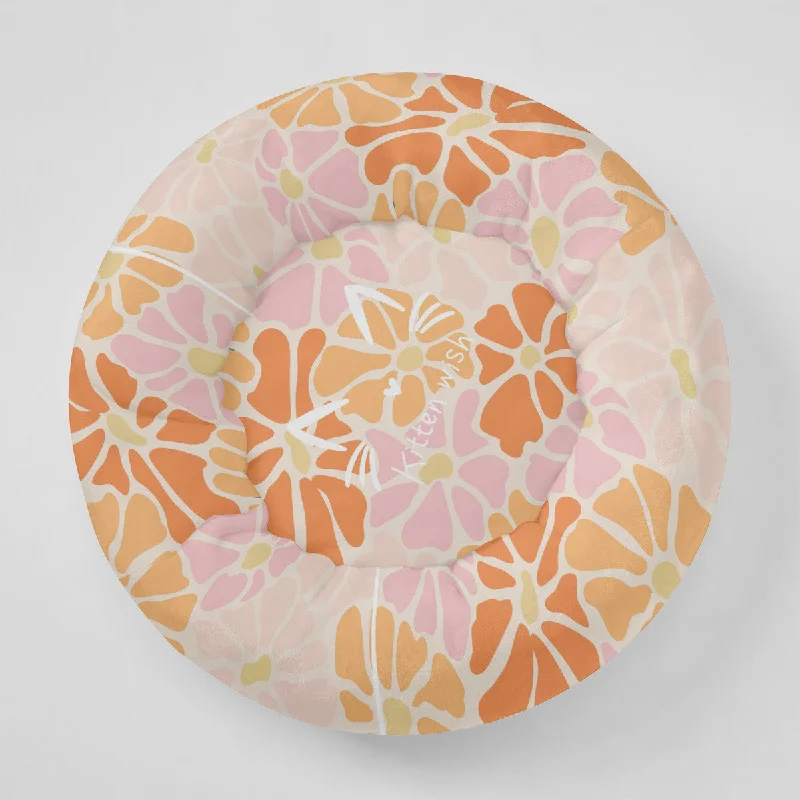 Flower Floral Flannel Round Cat Bed