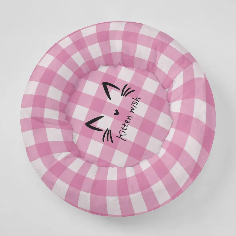 Pink Gingham Flannel Round Cat Bed