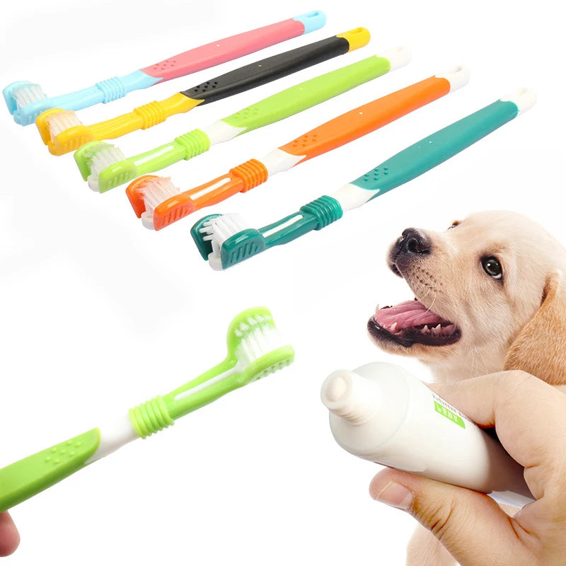 Three Sided Pet Toothbrush Three-Head Multi-angle Toothbrush