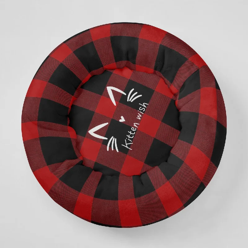 Red Plaid Flannel Round Cat Bed