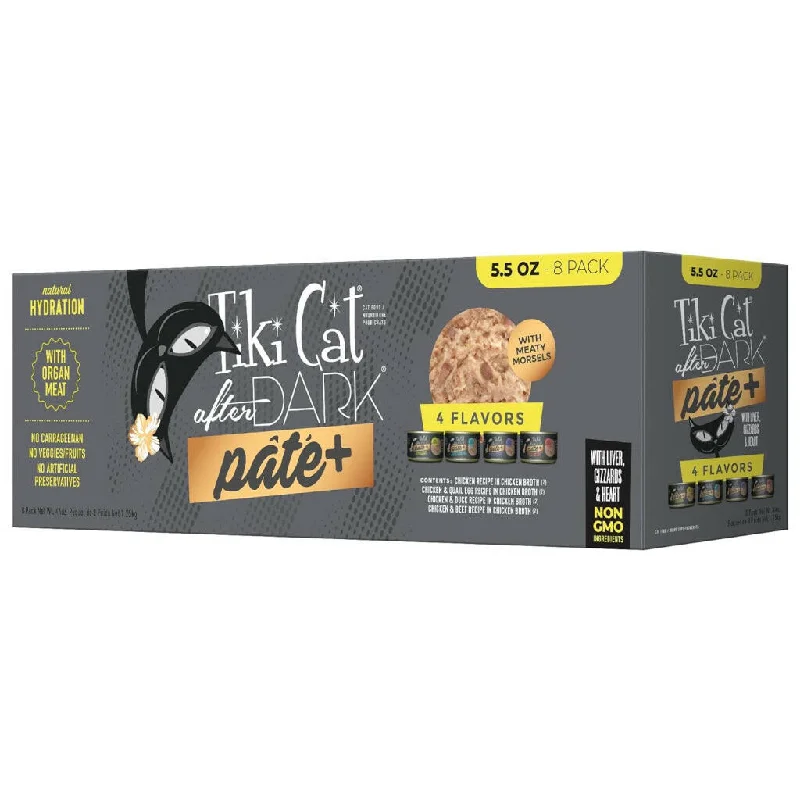 Tiki Cat After Dark Pate Grain-Free Wet Food For Cats, Variety Pack (5.5 oz x 8 cans)