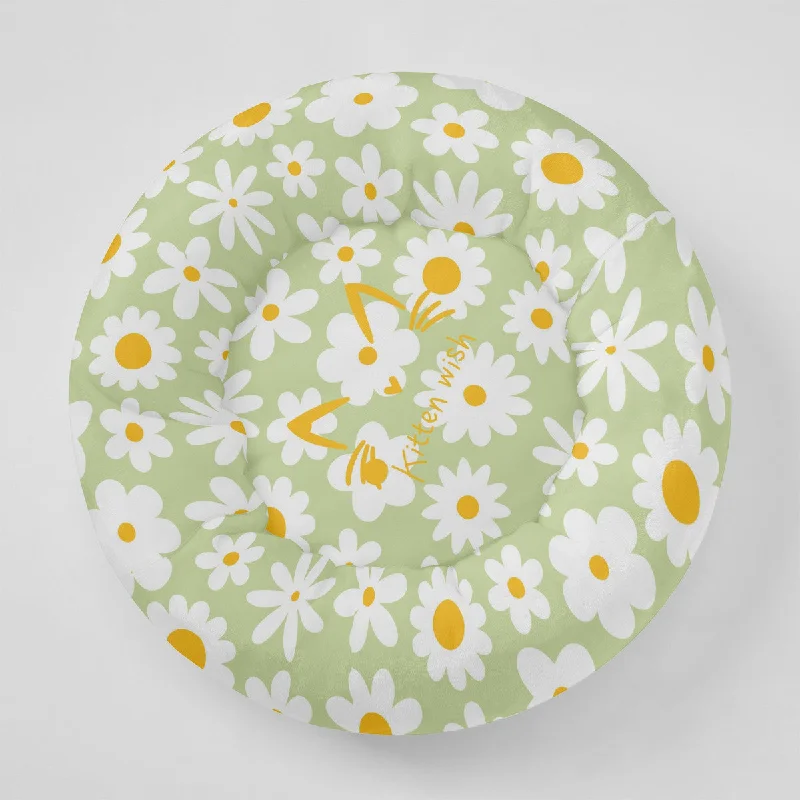 Cute Daisy Flannel Round Cat Bed