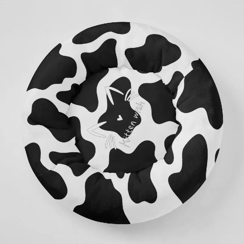 Cow Print Flannel Round Pet Bed