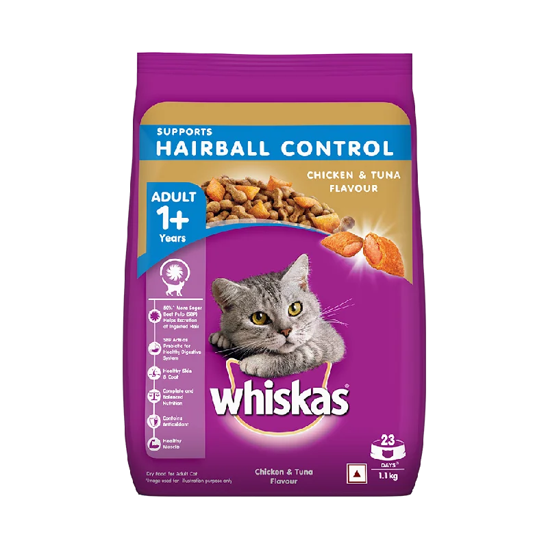 Whiskas Hairball Control Adult Dry Food, Chicken & Tuna - 1.1kg (Near Expiry)