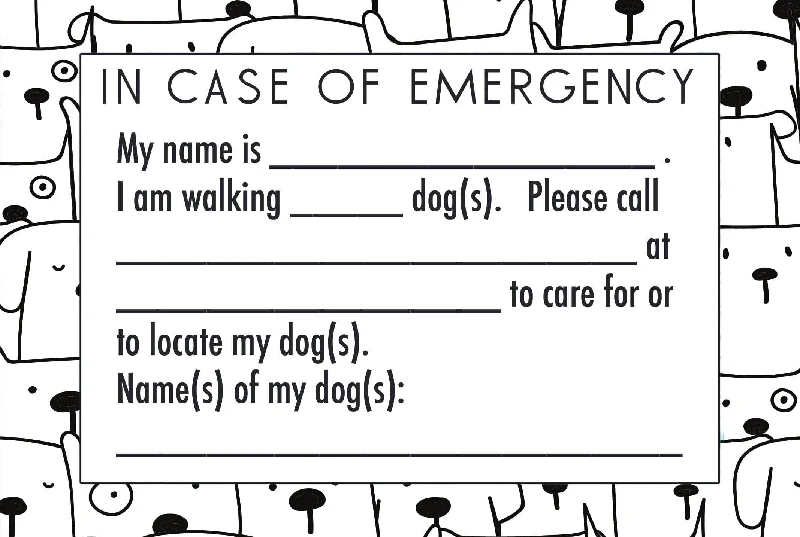 Emergency Contacts for Dog Walkers Printable Card