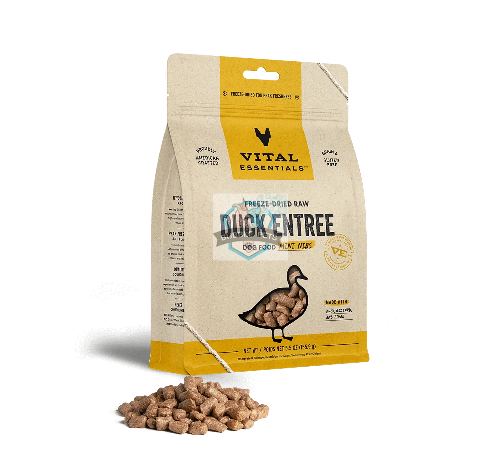 (3PKTS BUNDLE) Vital Essentials Freeze Dried Duck Raw Complete Meals for Dogs - Mini-Nibs [5.5oz]