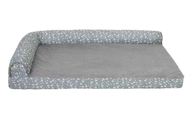 Deluxe Chaise Lounge Dog Bed - Plush Faux Fur & Almond Print