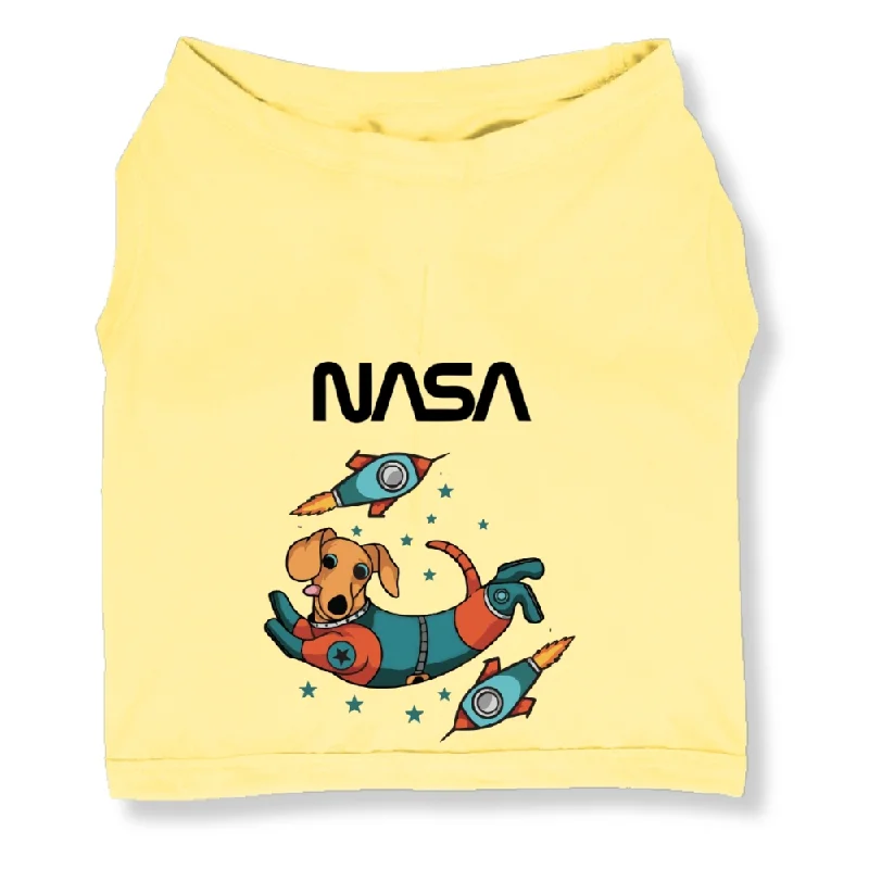 Cutiepaw The Nasa Collection Laika Edition 1 Cat Printed Sleeveless Tshirt for Dogs and Cats (Lemon Yellow)