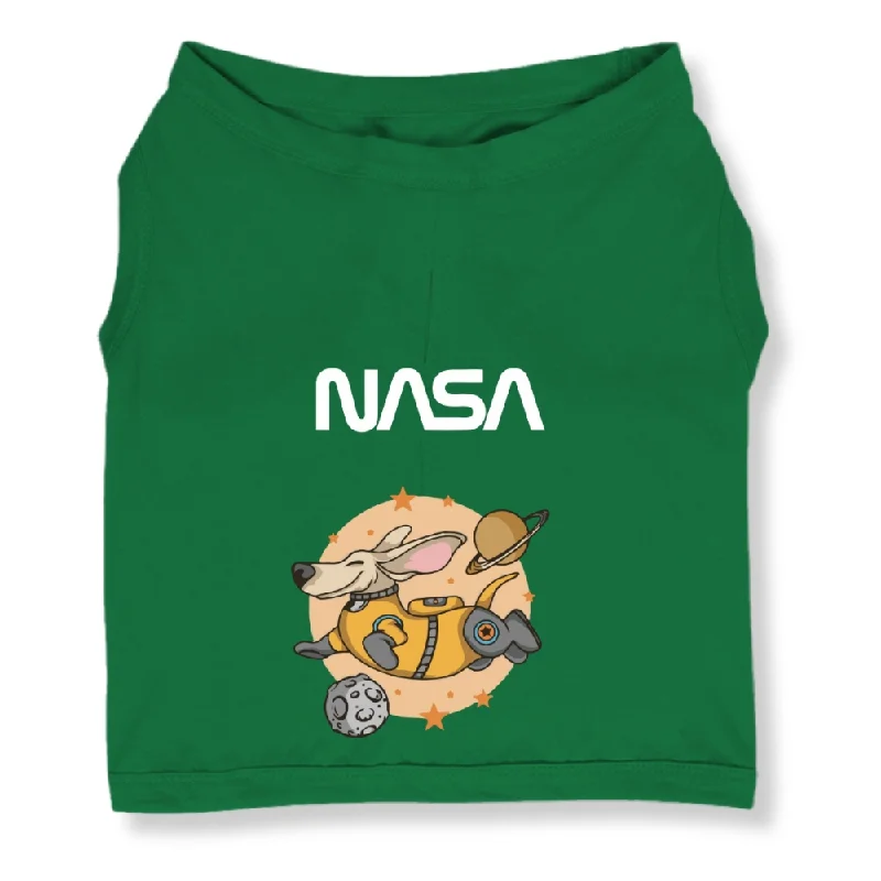 Cutiepaw The Nasa Collection Laika Edition 2 Printed Sleeveless Tshirt for Dogs and Cats (Dark green)