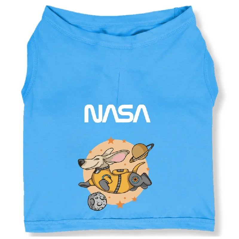 Cutiepaw The Nasa Collection Laika Edition 2 Printed Sleeveless Tshirt for Dogs and Cats (Light Blue)