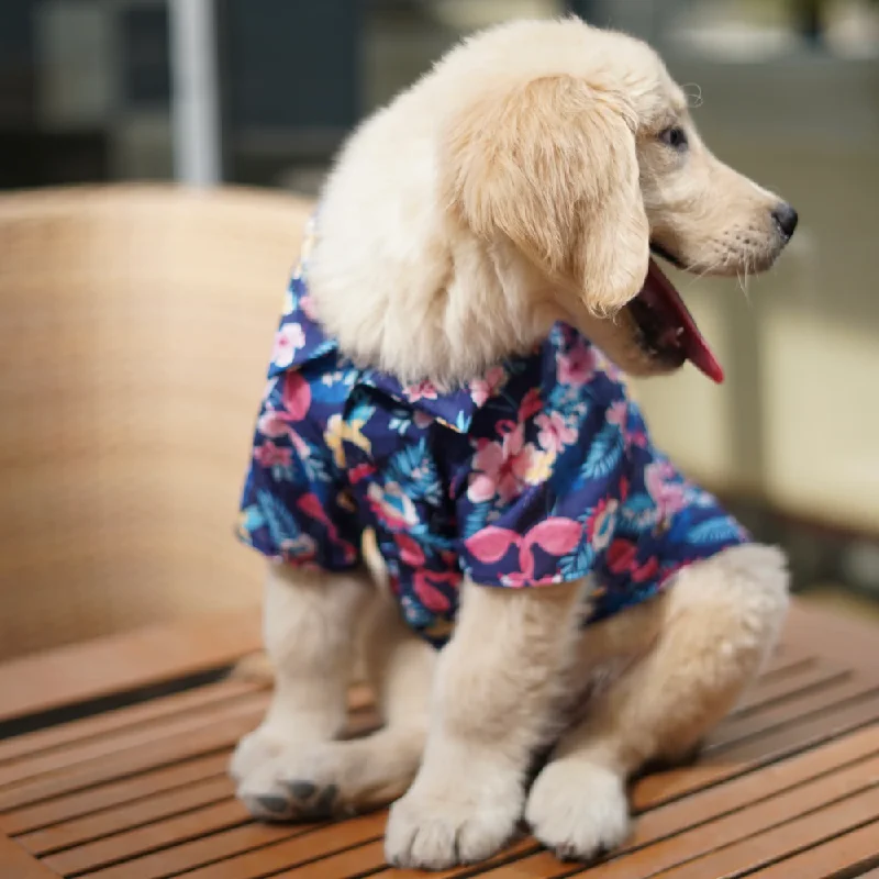 Pawgypets Hawaiian Flamingo Shirt for Dogs (Navy Blue)