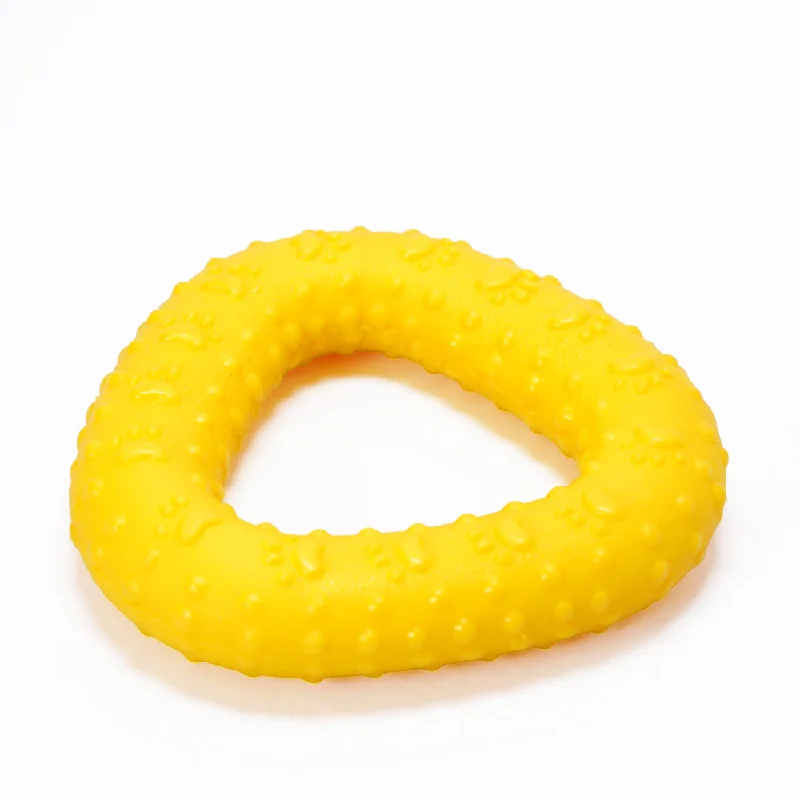 Skatrs Rubber Triangular Ring toy for Dogs and Cat  (Yellow)